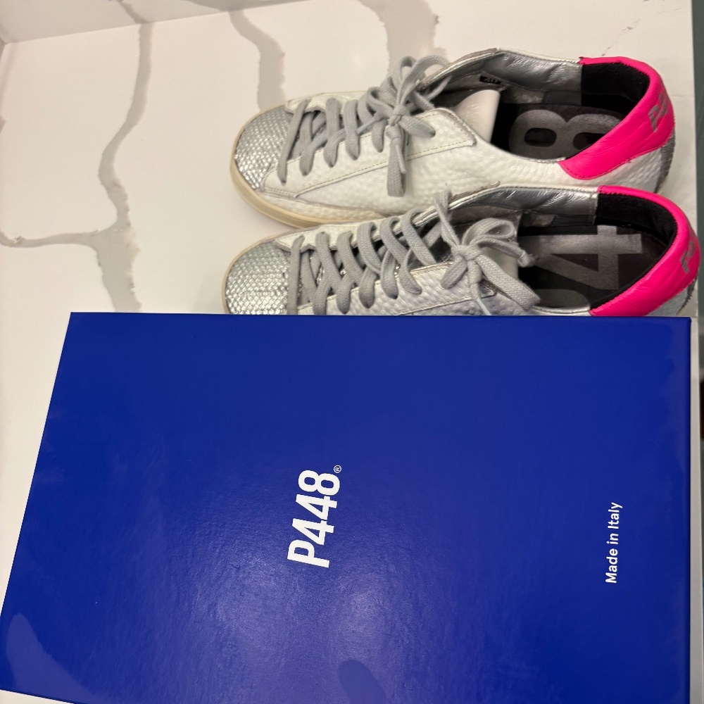 P448 John , White, Pink, Silver Sneakers, size 40